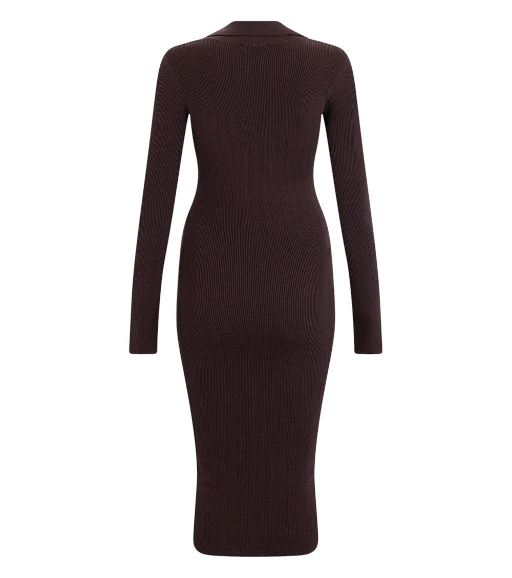 Brown Knitted V Neck Midi Dress 2