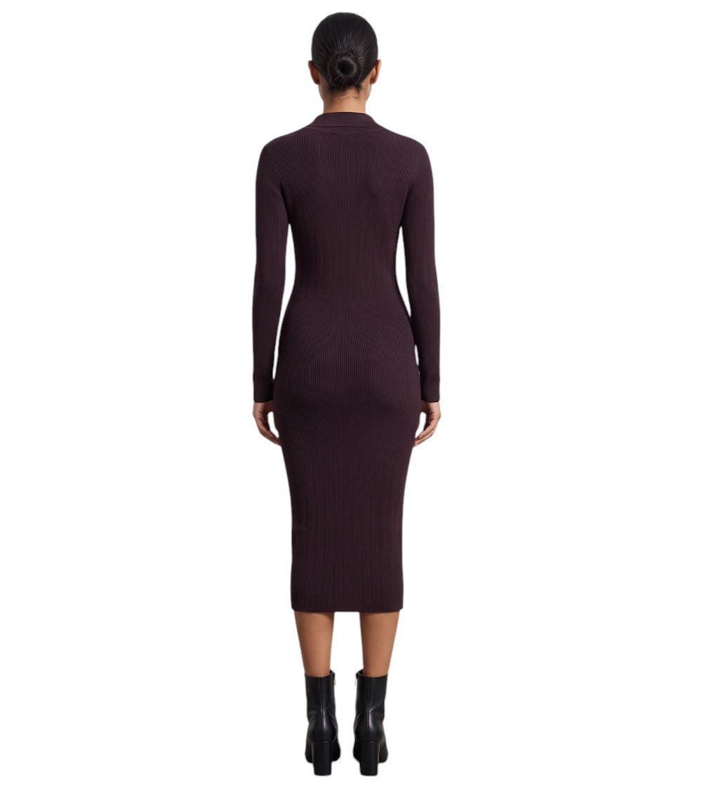 Brown Knitted V Neck Midi Dress 4