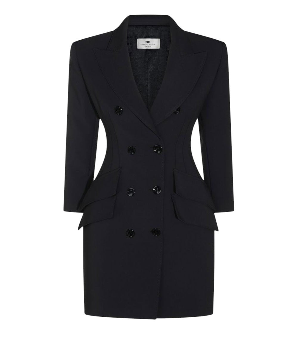 Black Peaked Lapel Blazer Dress 1