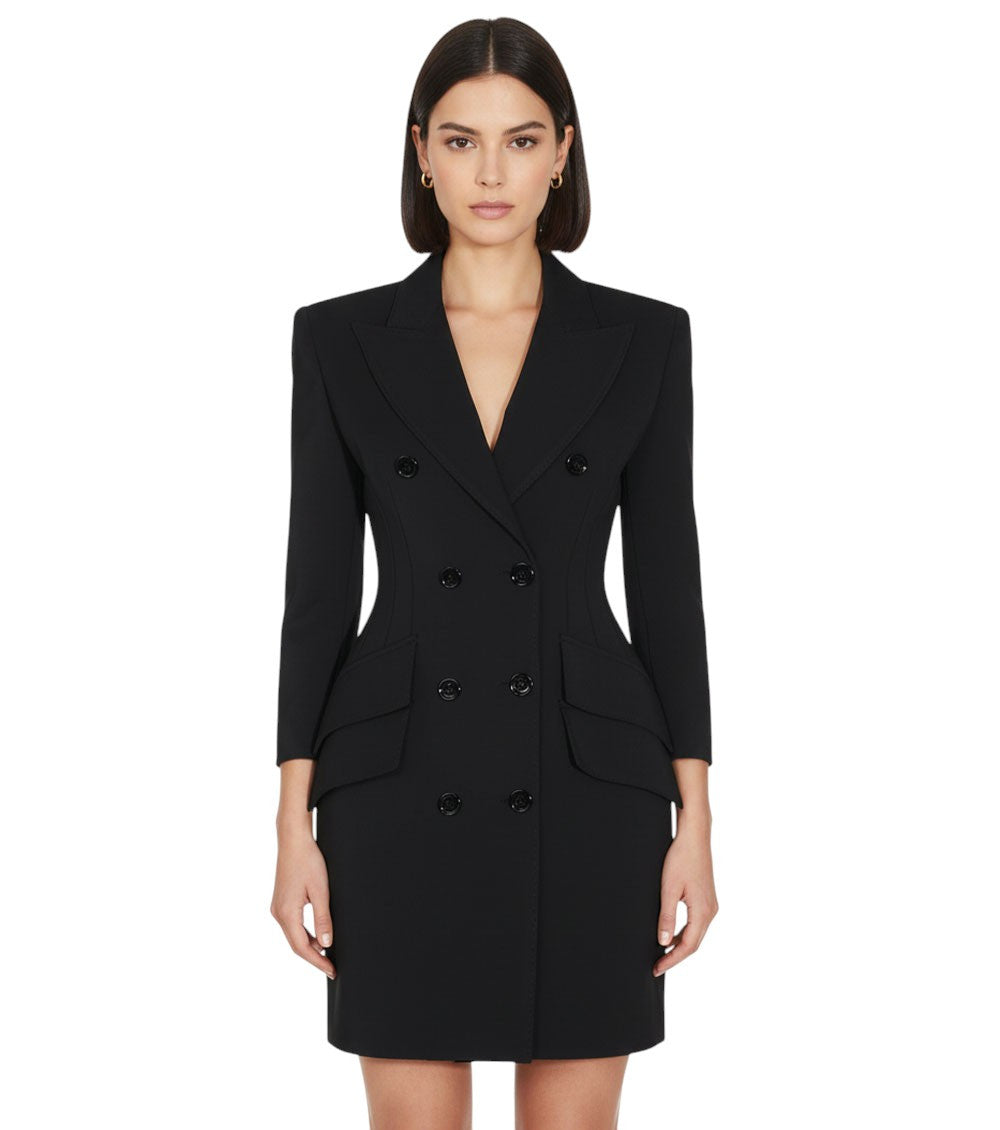 Black Peaked Lapel Blazer Dress 2