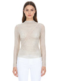 Beige Embellished Mock Collar Top 1