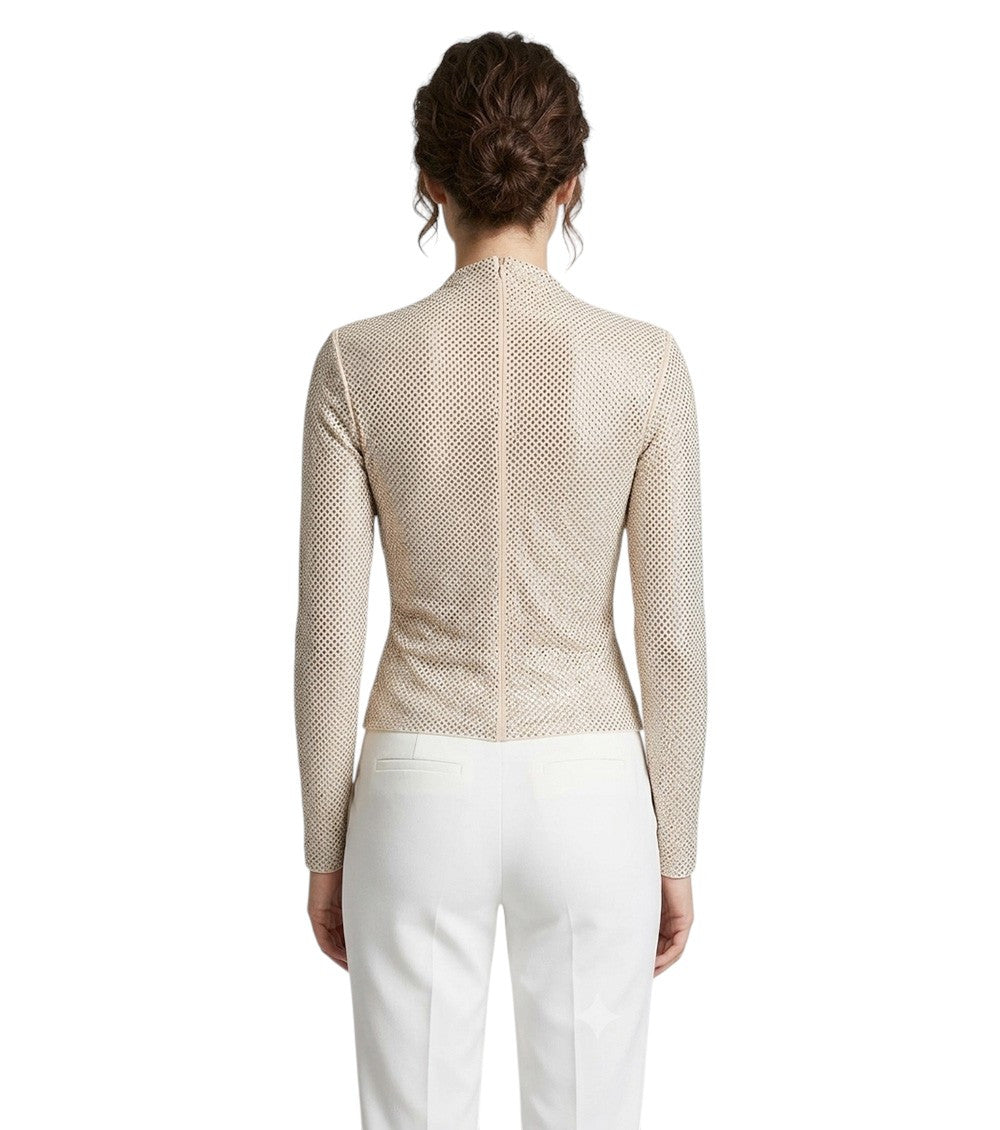 Beige Embellished Mock Collar Top 2