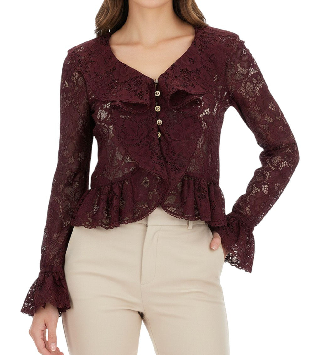 Maroon Lace Round Neck Top 1