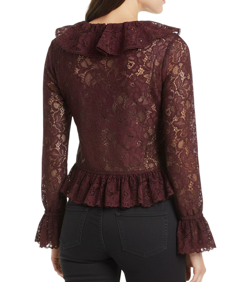 Maroon Lace Round Neck Top 2