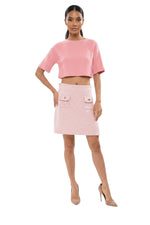 Pink Textured Above Knee Skirt 1