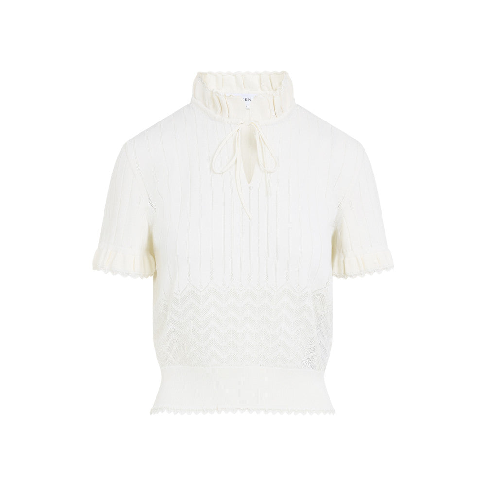 Ivory Textured Mock Collar Top 1