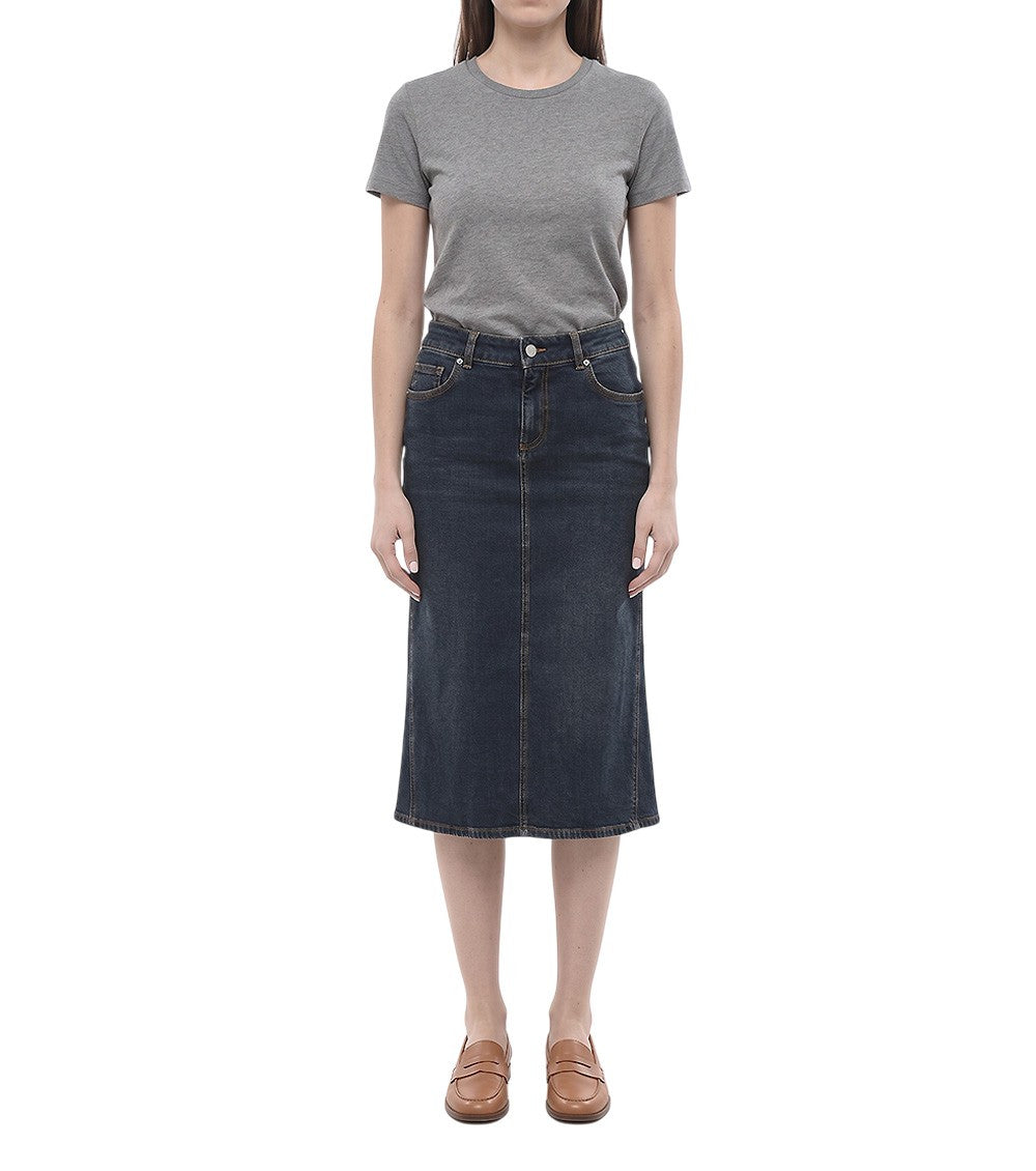 Blue Solid Calf Length Skirt 1