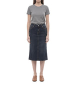 Blue Solid Calf Length Skirt 1