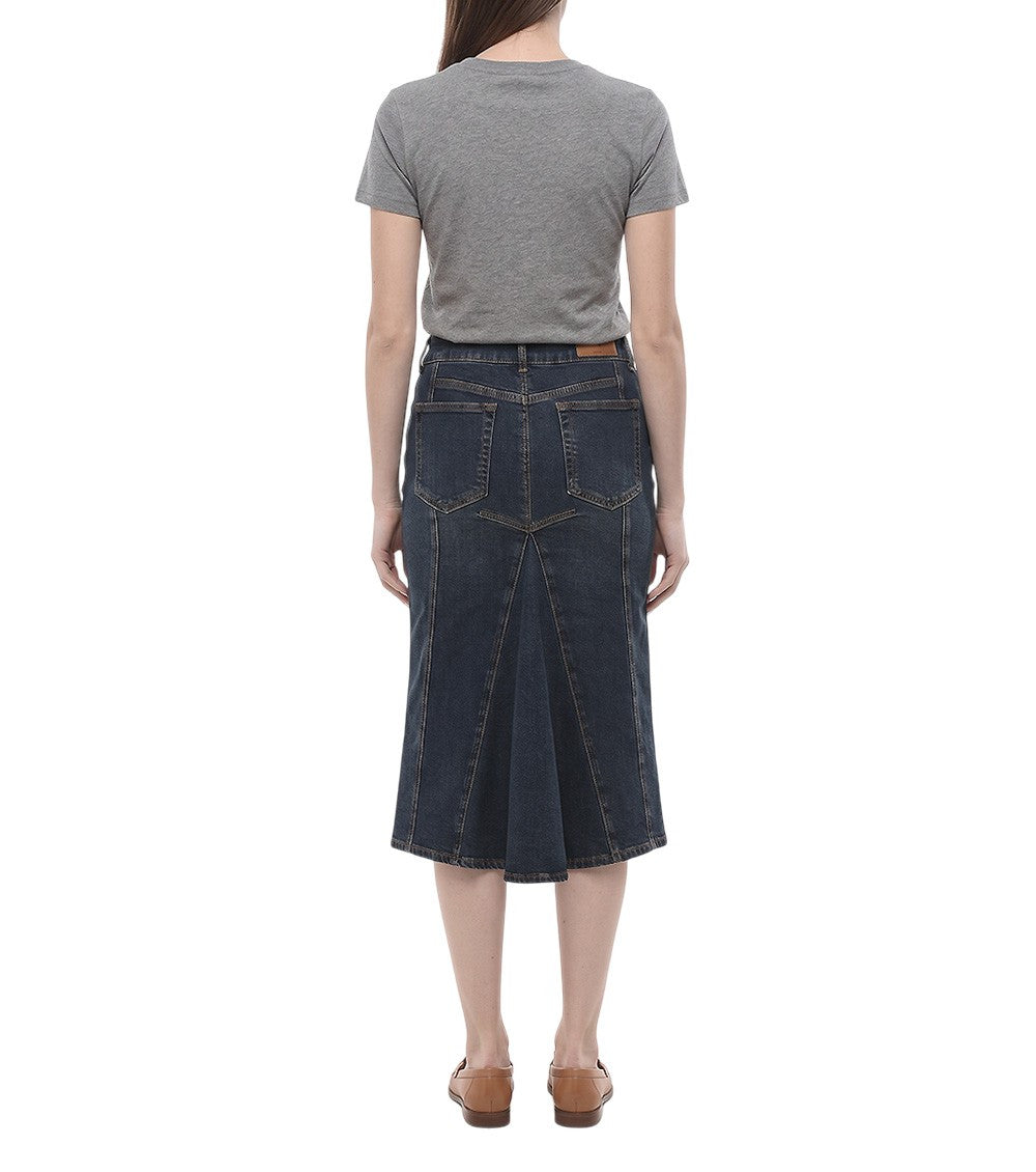 Blue Solid Calf Length Skirt 2