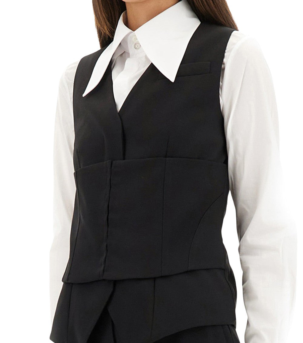 Black Solid V Neck Jacket 4