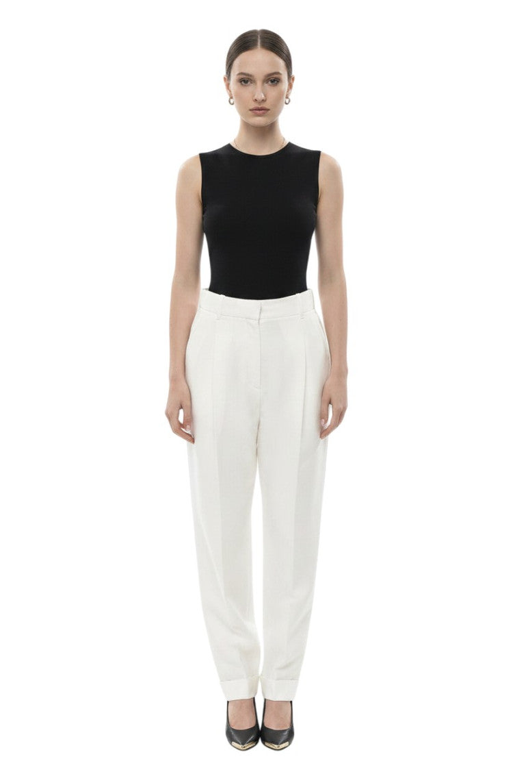 White Tapered Pleated Pants 1
