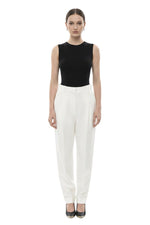White Tapered Pleated Pants 1