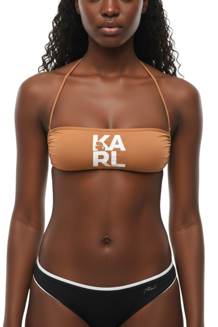Brown Logo Bikini Top Swimwear 1