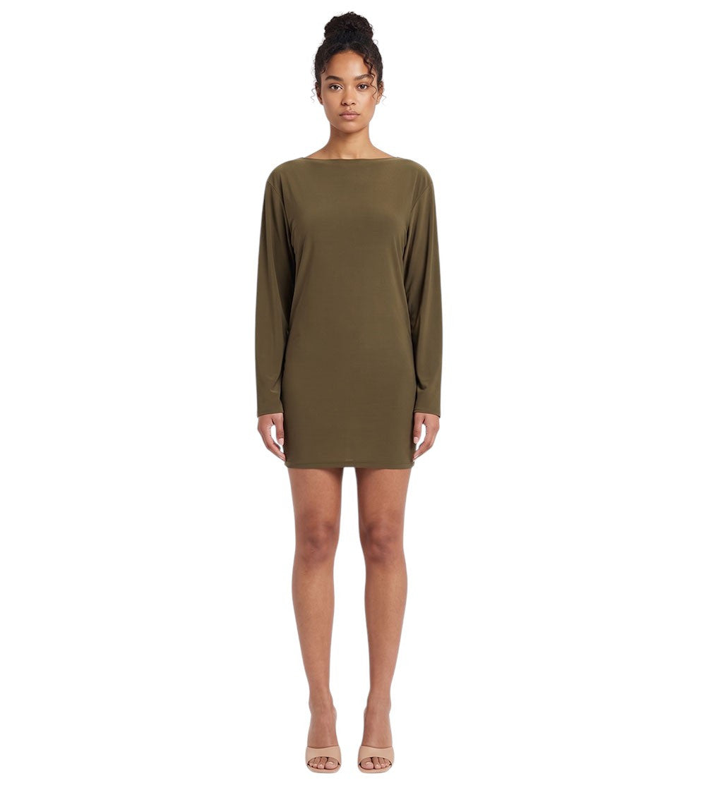 Green Boat Neck Mini Dress 3