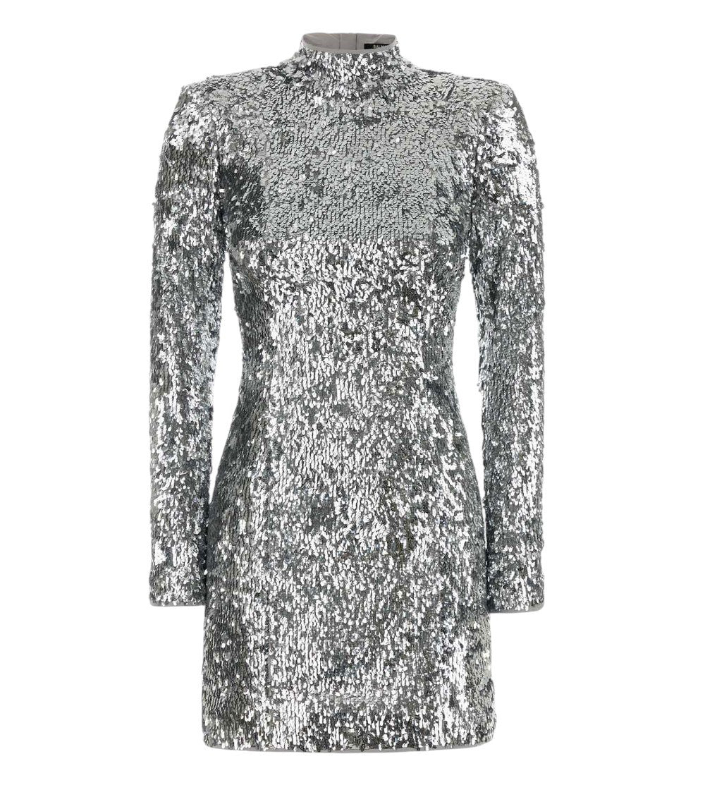 Silver Mock Collar Mini Dress 1