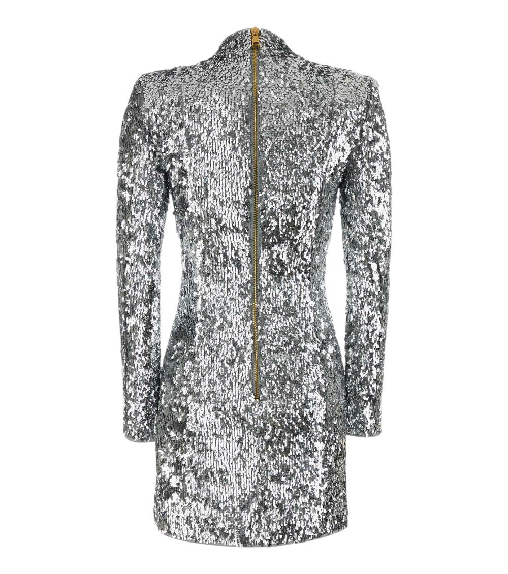Silver Mock Collar Mini Dress 2