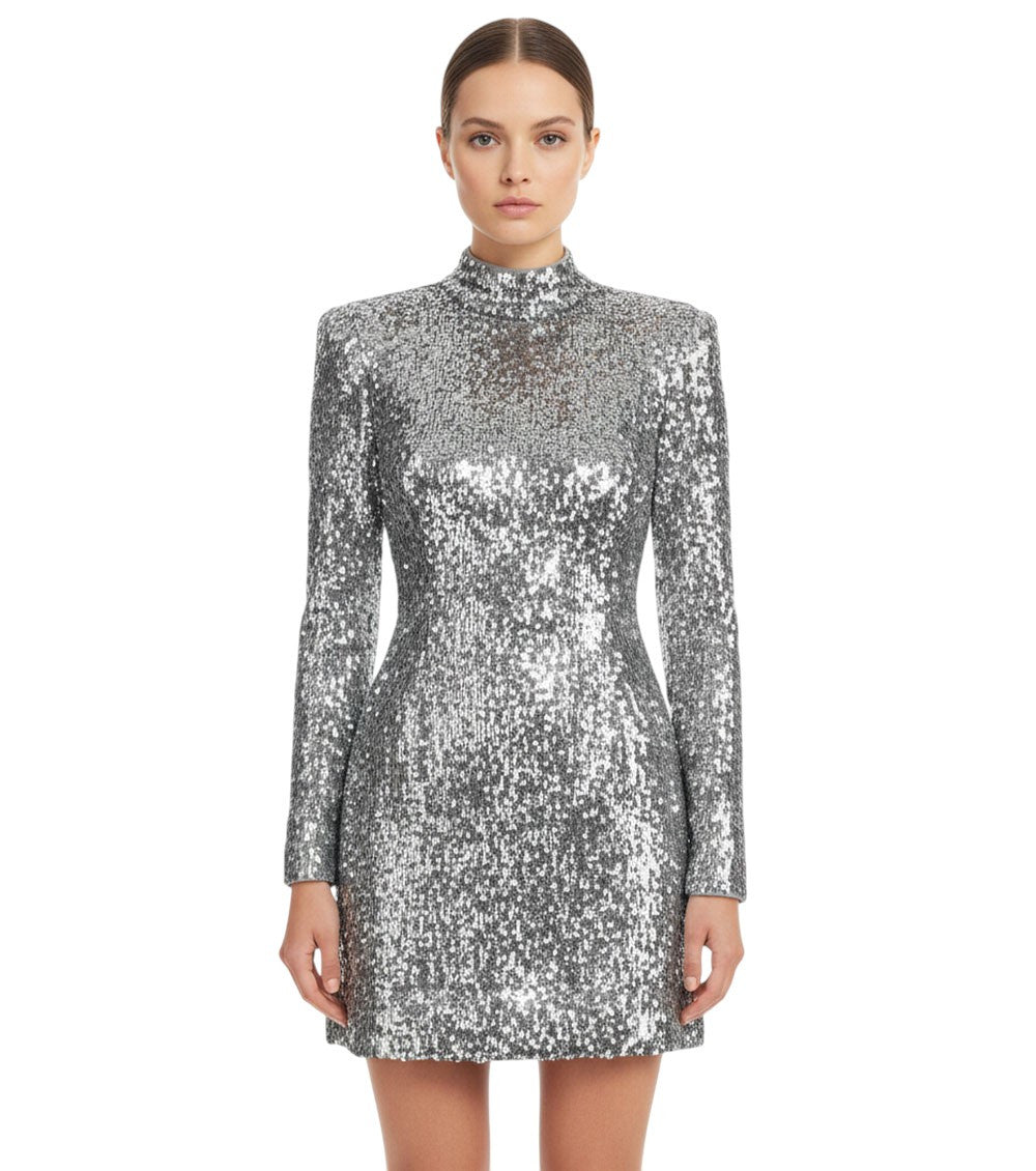 Silver Mock Collar Mini Dress 3