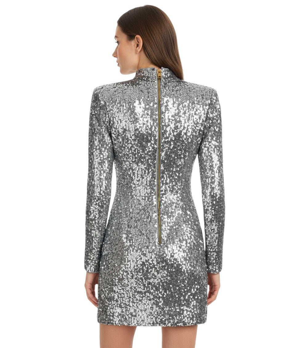 Silver Mock Collar Mini Dress 4
