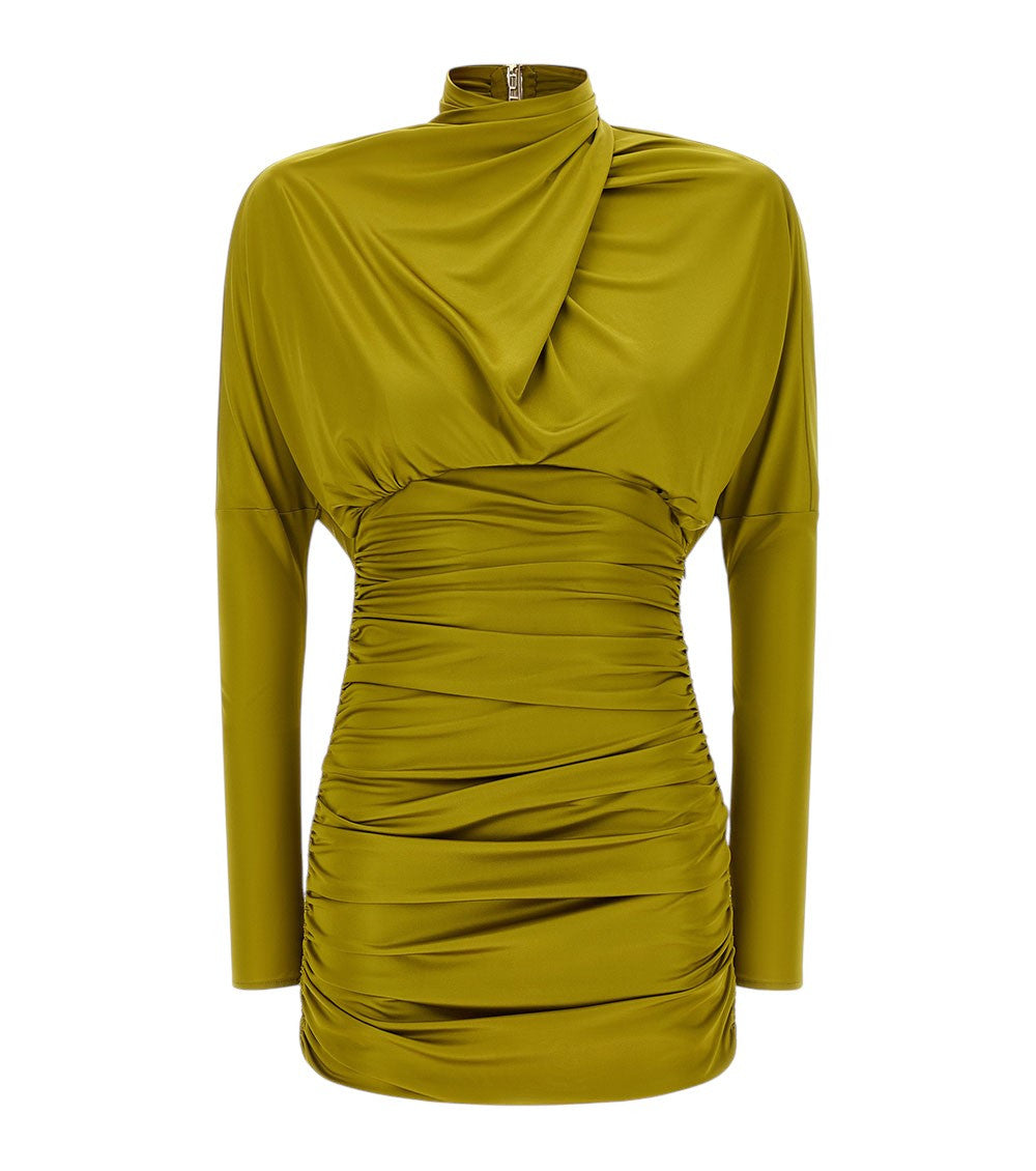 Green Mock Collar Mini Dress 1