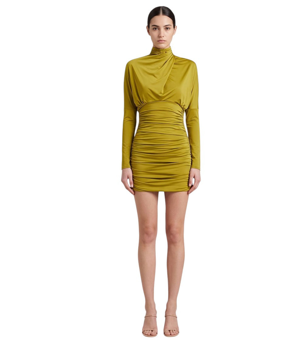 Green Mock Collar Mini Dress 3