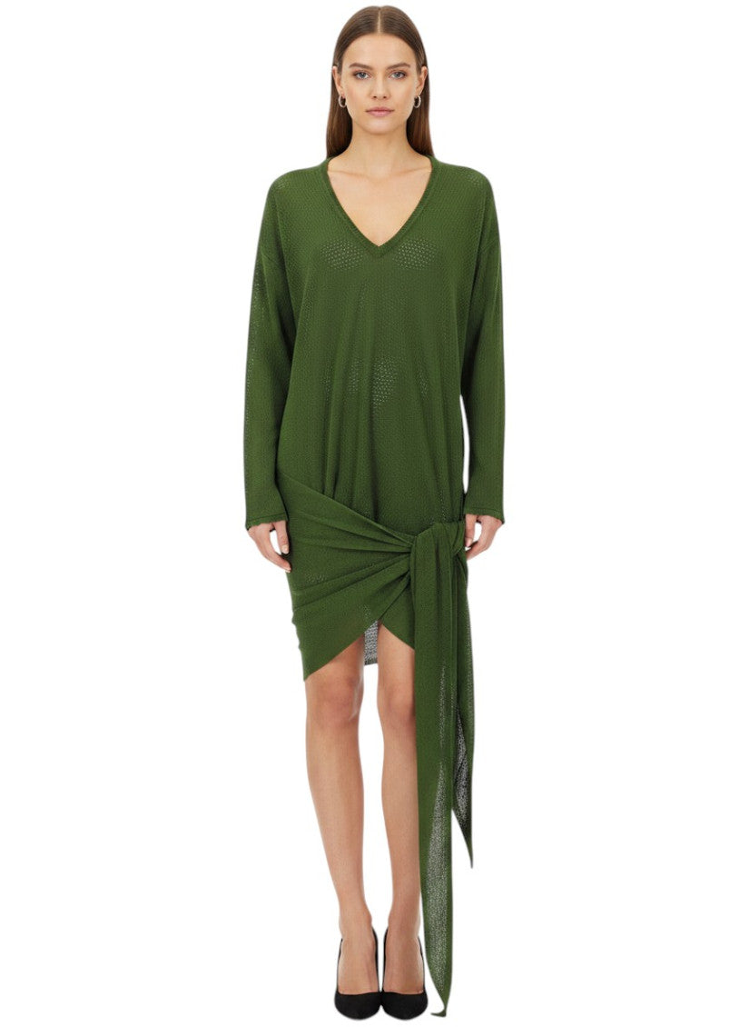 Dark Green V Neck Mini Dress 1