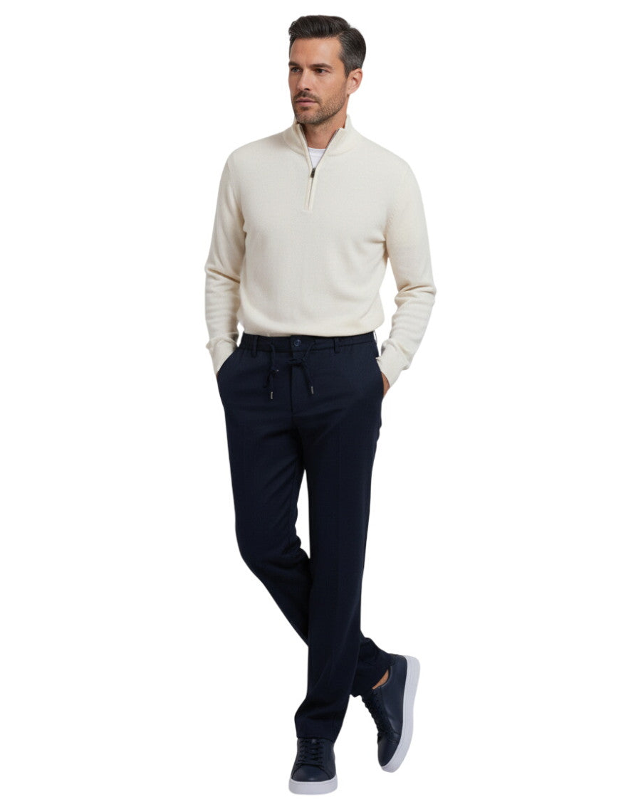 Blue Slim Solid Trousers 1