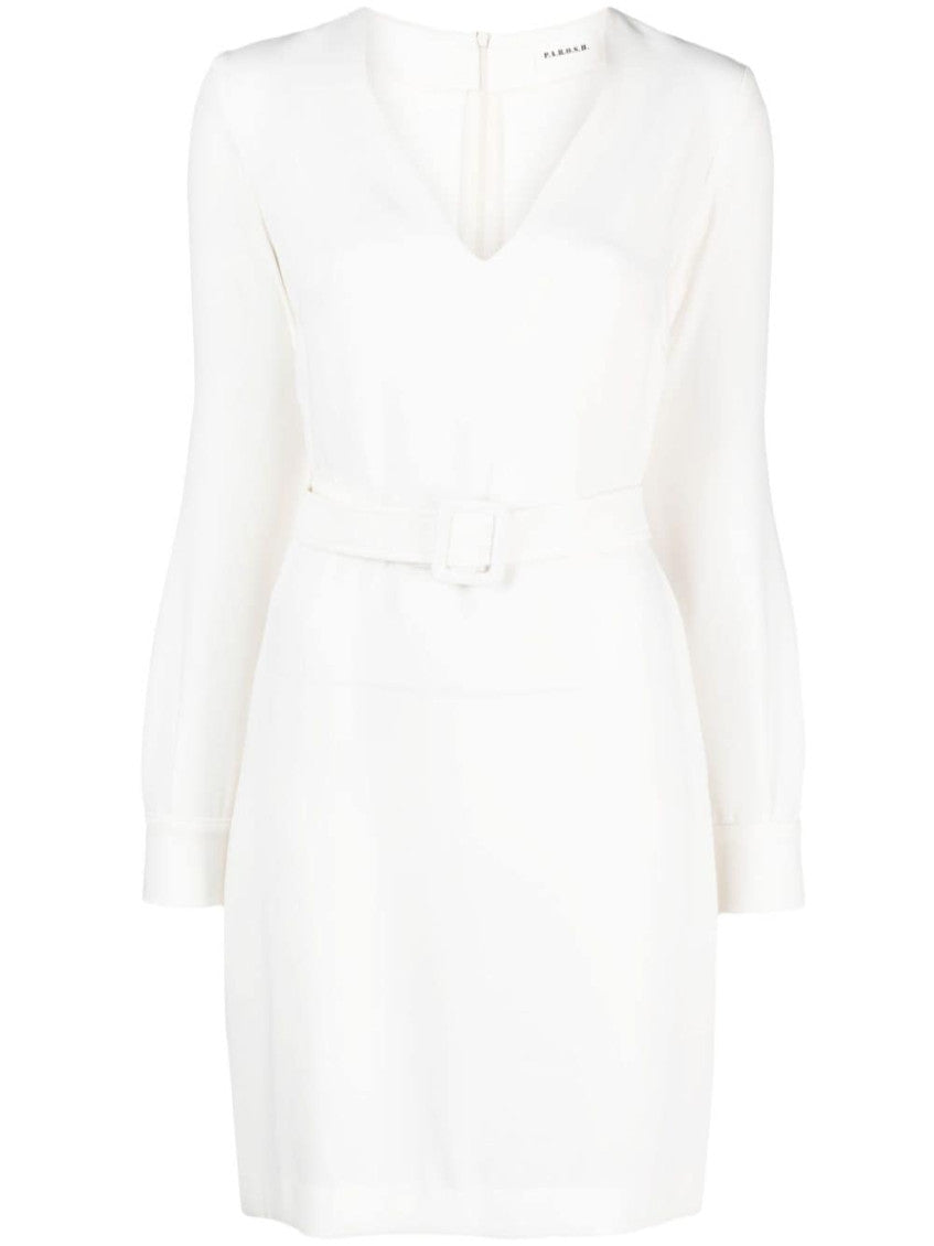 White Belted V-neck Minidress 1