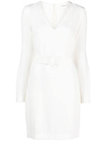 White Belted V-neck Minidress 1