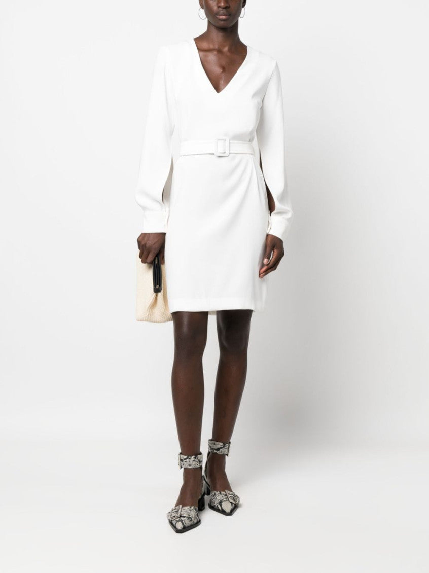White Belted V-neck Minidress 2