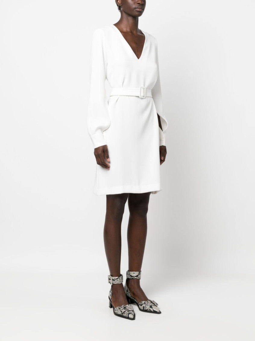 White Belted V-neck Minidress 3