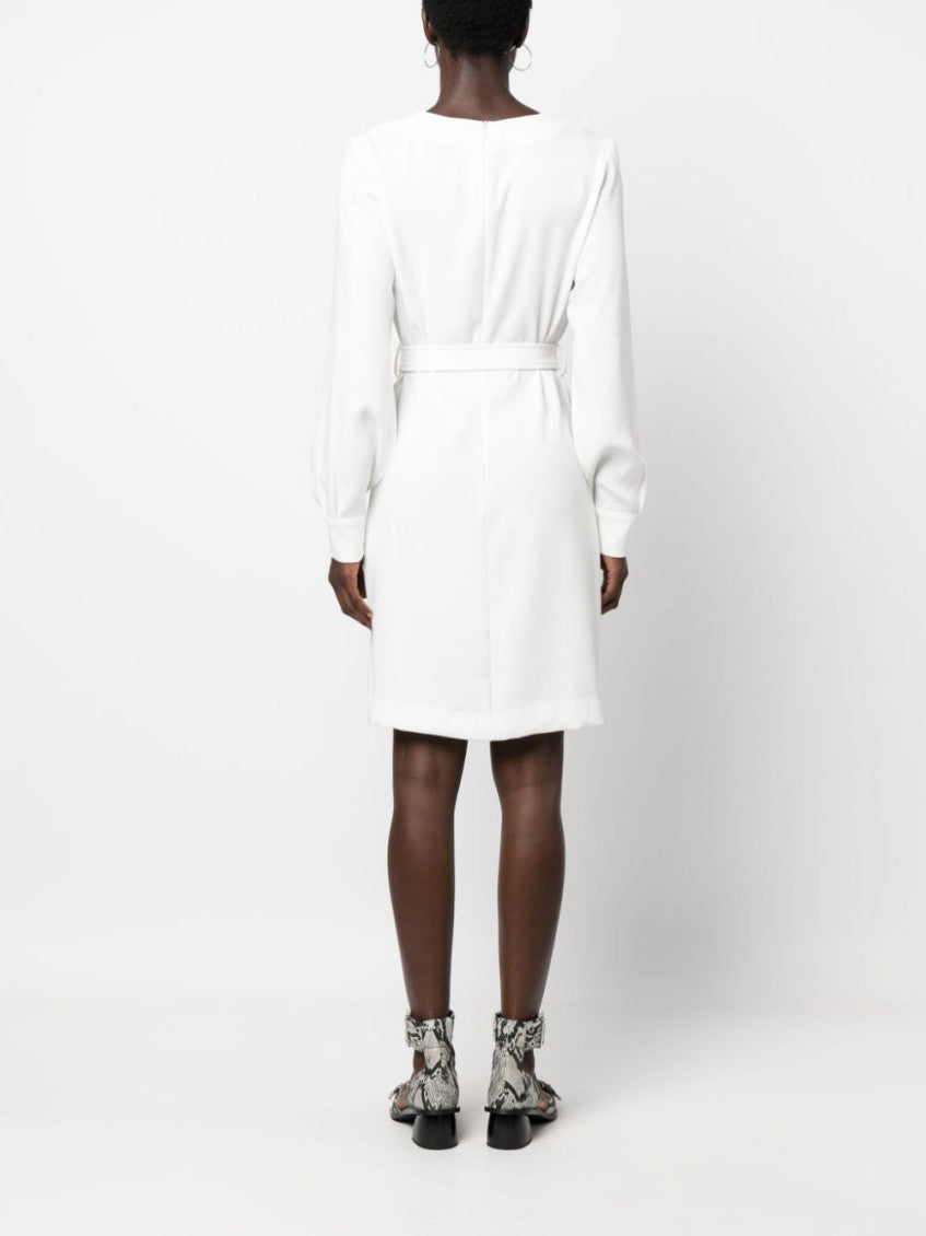 White Belted V-neck Minidress 4