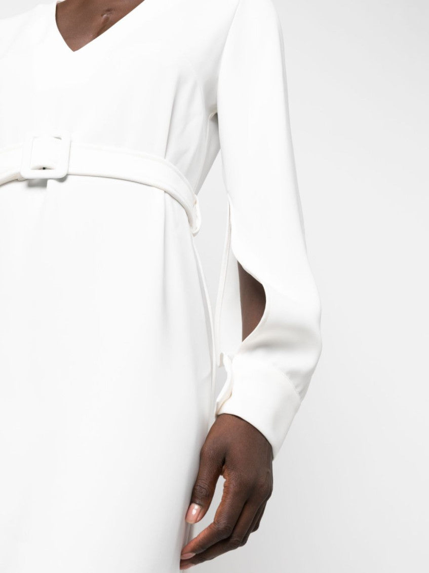 White Belted V-neck Minidress 5
