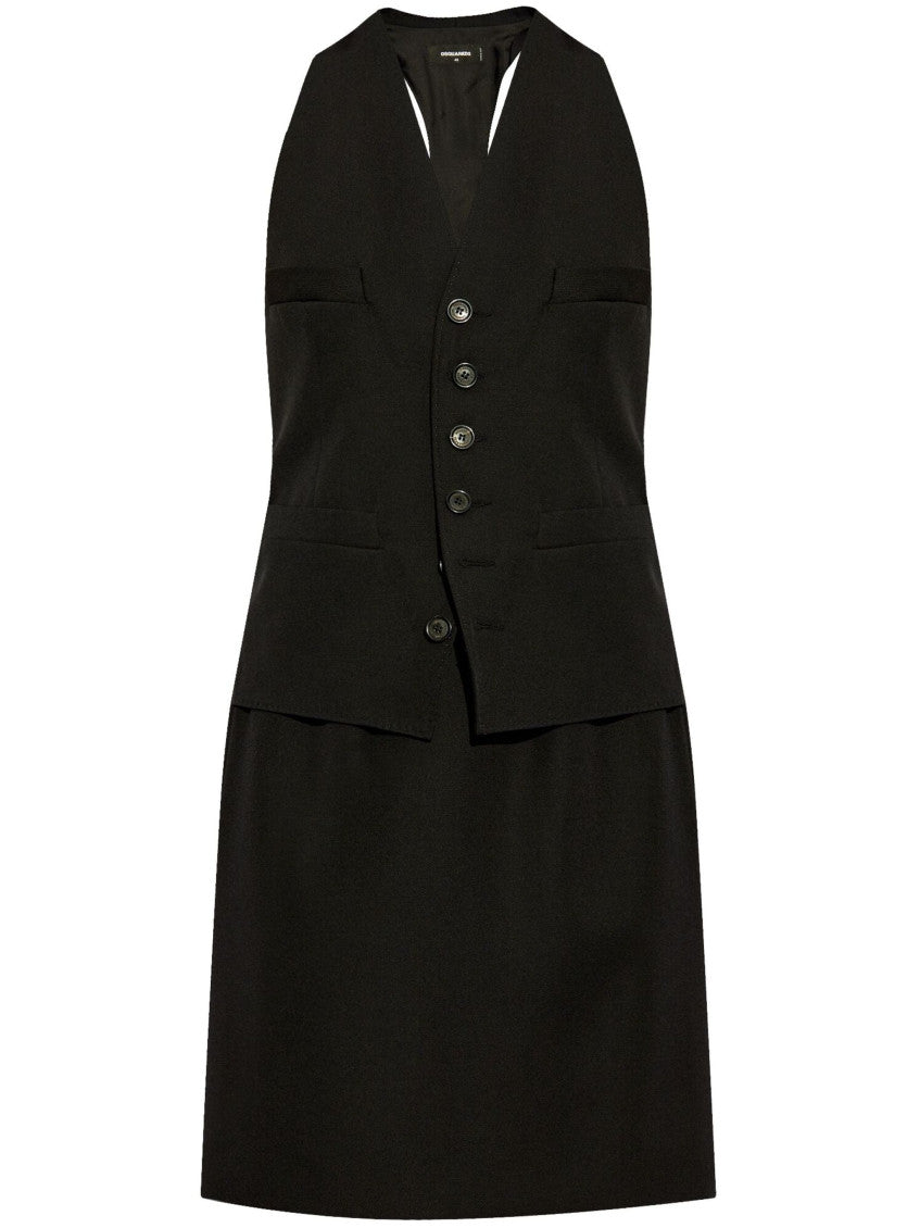 Black V-neck Wool Dress 1