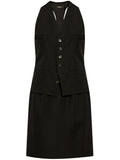 Black V-neck Wool Dress 1