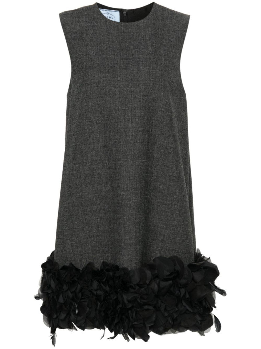 Grey Feather-detail Mini Dress 1
