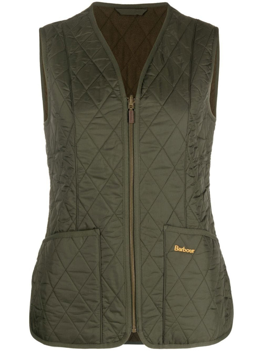 Olive V-neck Quilted Vest 1