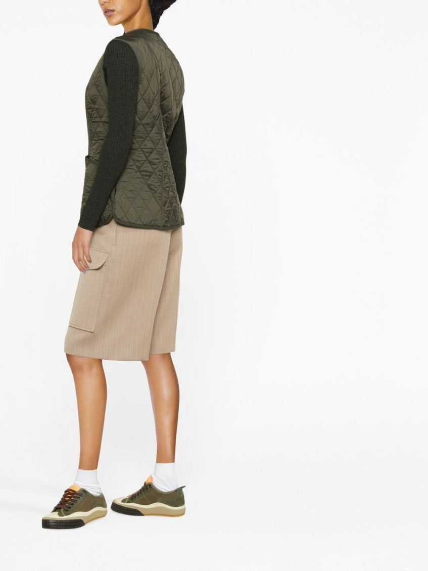 Olive V-neck Quilted Vest 2