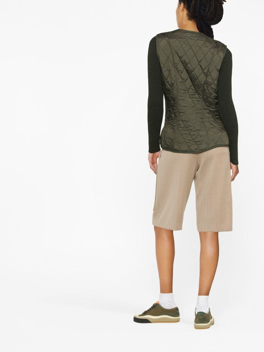 Olive V-neck Quilted Vest 4