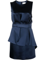 Navy Blue Satin Belted Sleveless Minidress 1