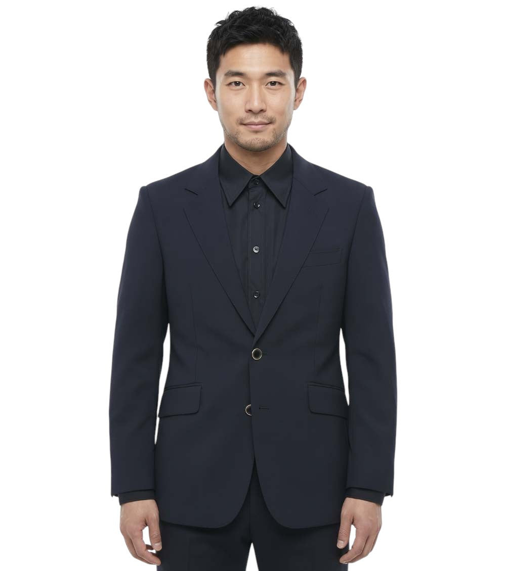 Navy Blue Notched Lapel Blazer 1
