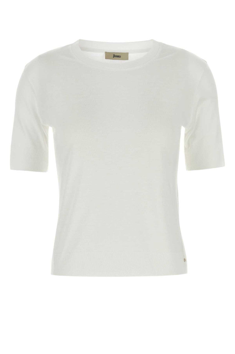 White Fine-knit Short-sleeved T-shirt 1