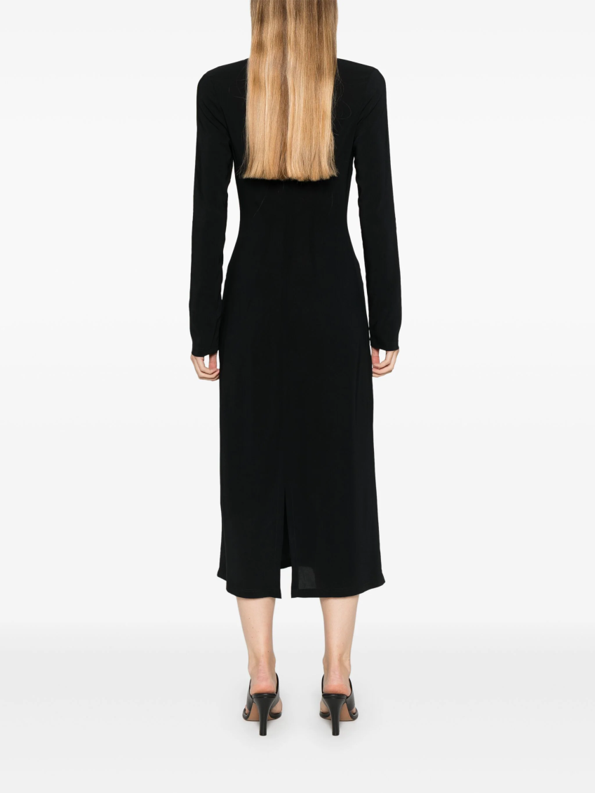 Black floral-embroidered midi dress 4