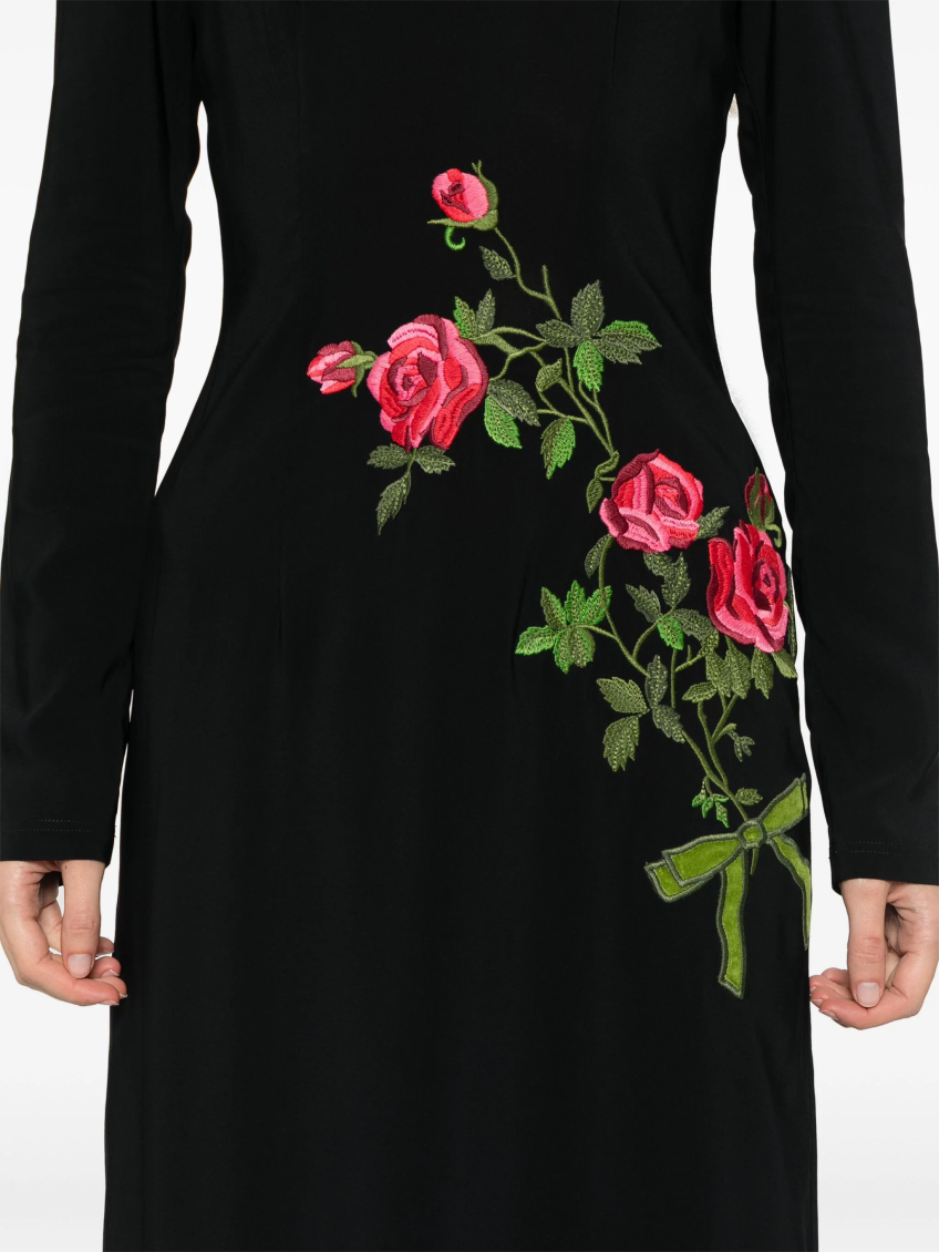 Black floral-embroidered midi dress 5