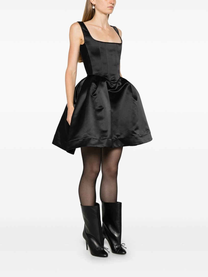Black duchess satin mini bustier dress 3