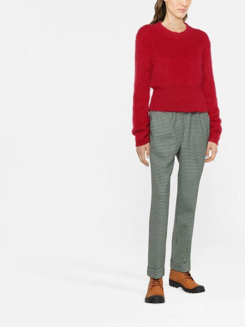 Green Fine-check Tapered Cropped Trousers 2