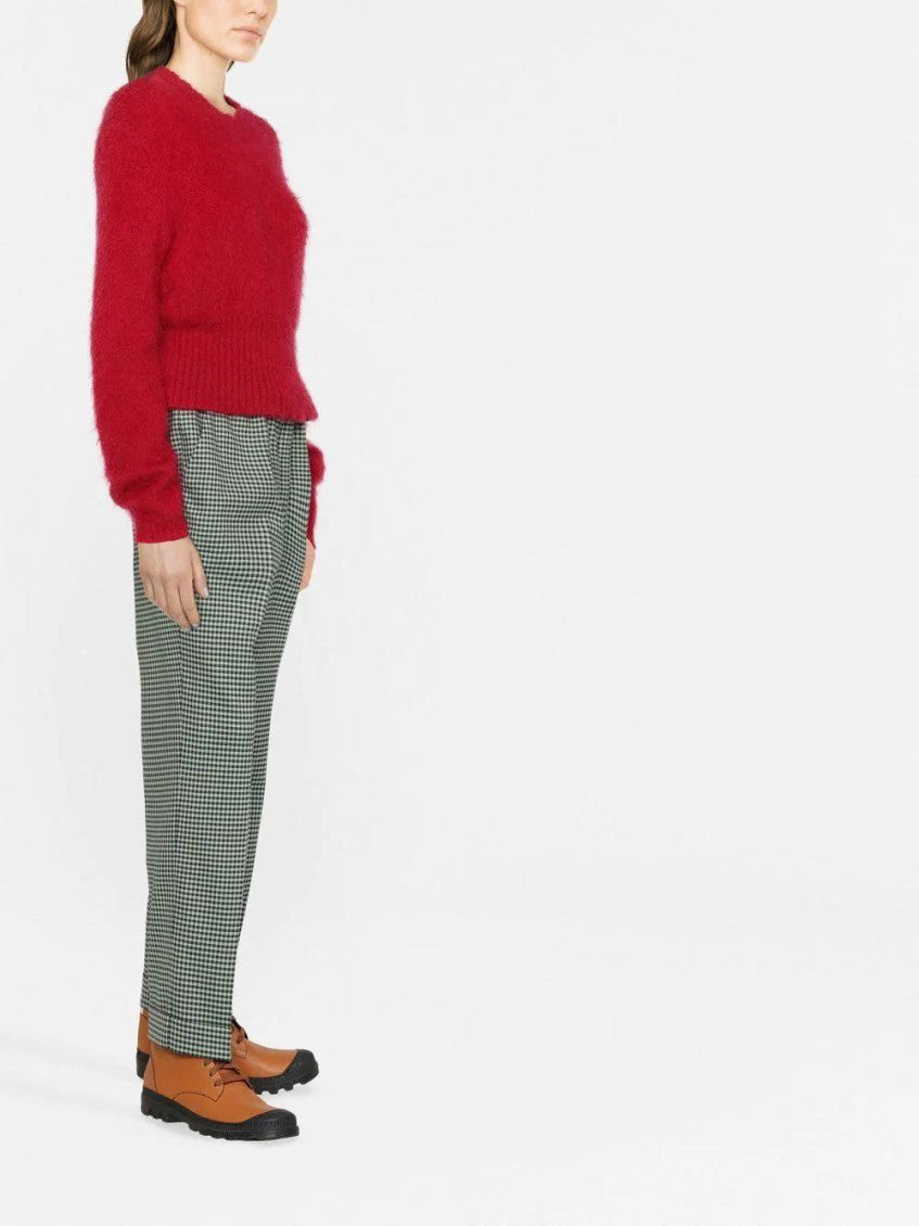 Green Fine-check Tapered Cropped Trousers 3