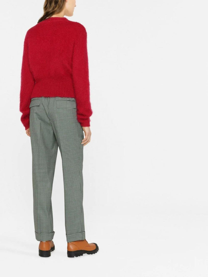 Green Fine-check Tapered Cropped Trousers 4