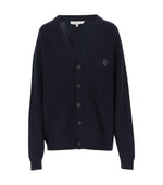 Navy Blue Fox Head Patch Ribbed Cardigan 1