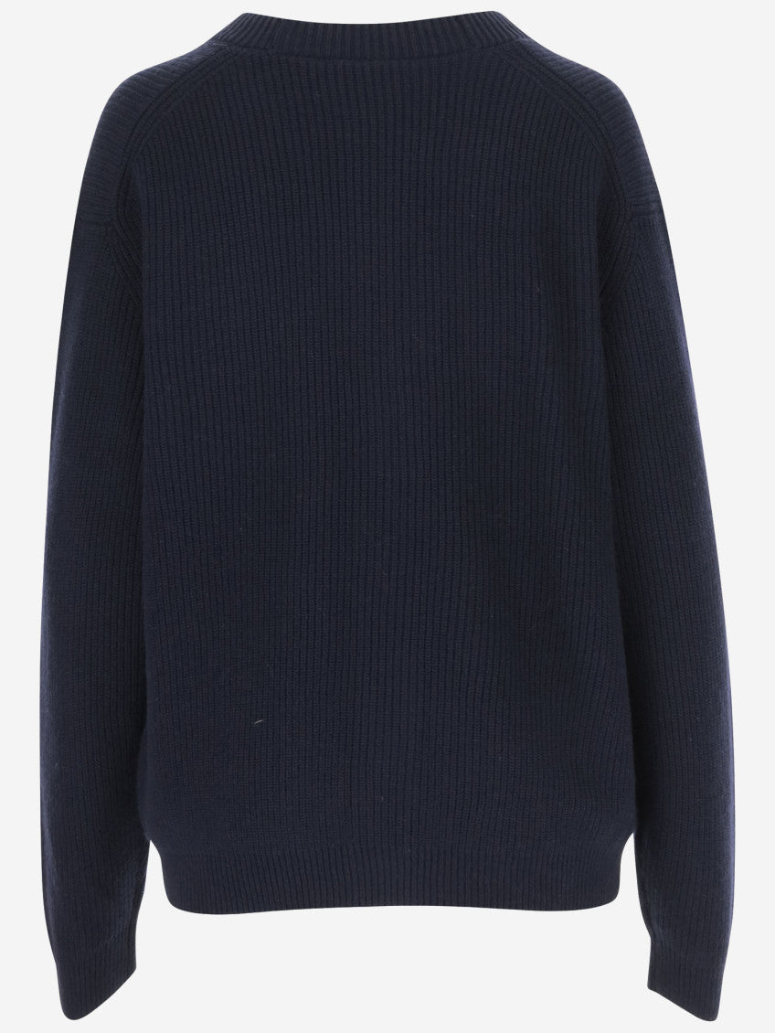 Navy Blue Fox Head Patch Ribbed Cardigan 2