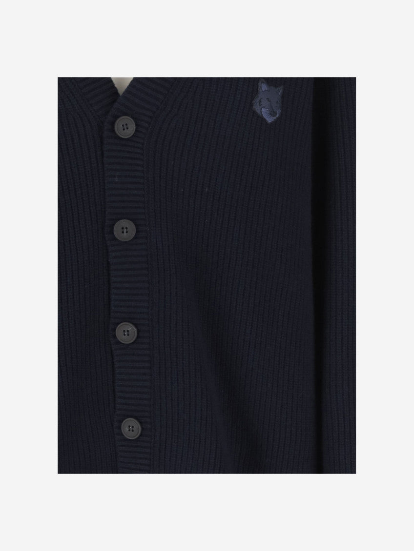 Navy Blue Fox Head Patch Ribbed Cardigan 3